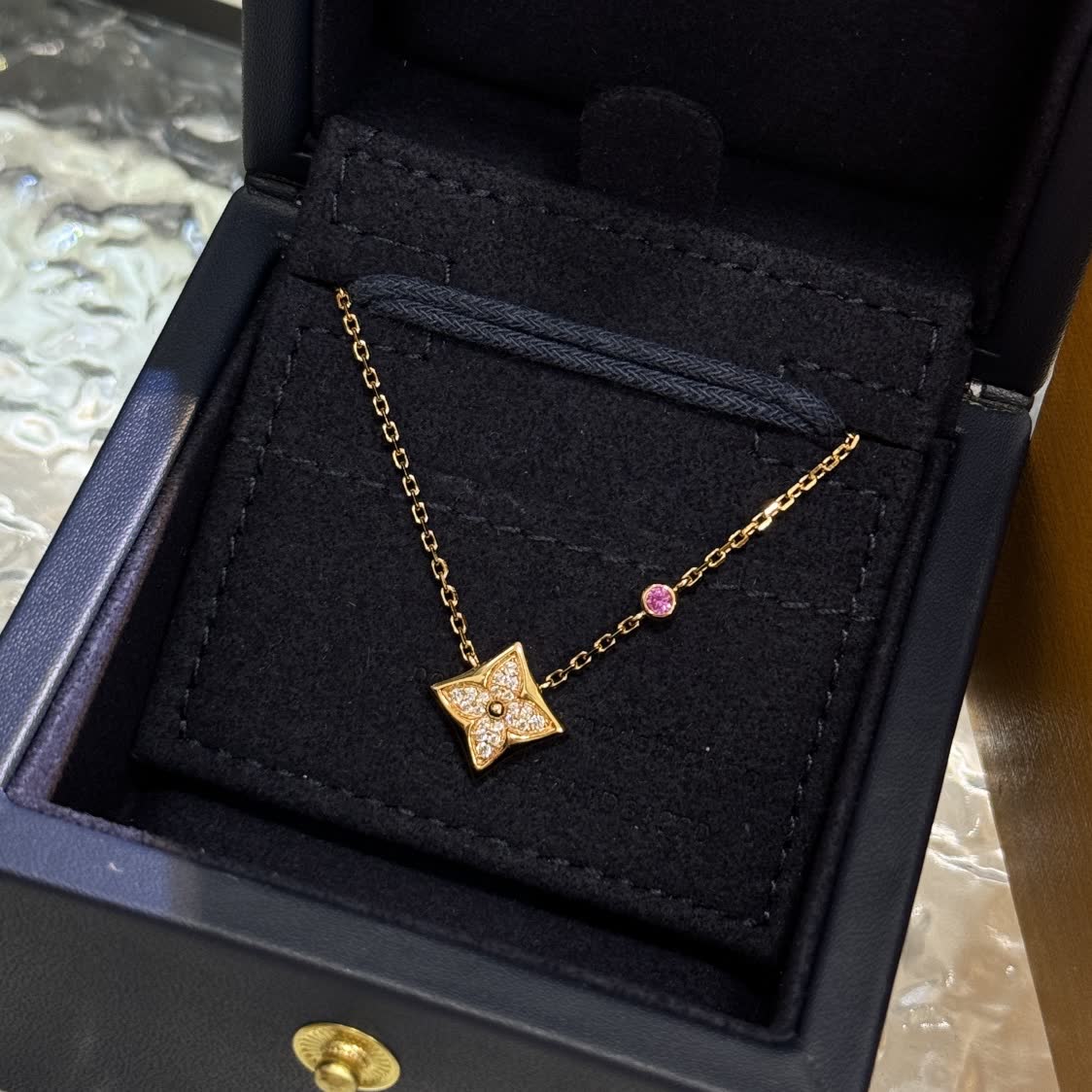 Van Cleef & Arpels Alhambra Diamond and Pink Sapphire Necklace